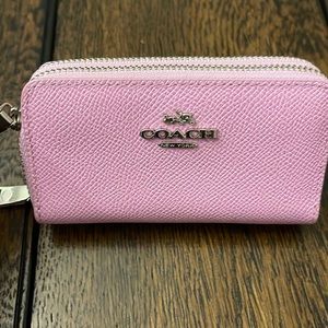 Coach mini pink leather cross grain double zip wallet